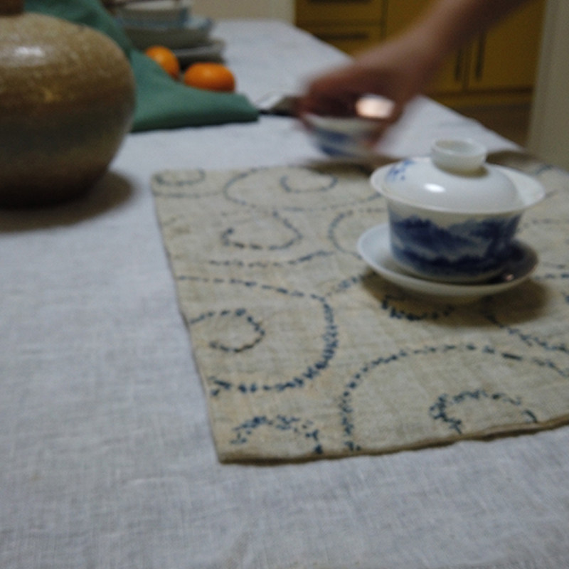 手织古麻餐垫 限量收藏款 手绩麻 手织布 手工印染 手工刺绣