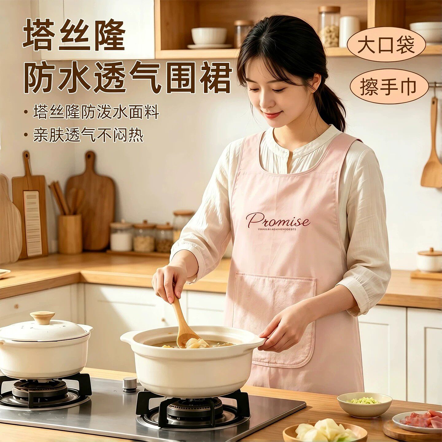 塔丝隆防水透气围裙女厨房家用图片