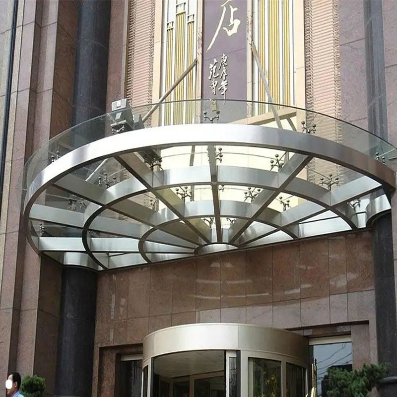 大厦连廊挡雨玻璃棚安装钢化夹胶玻璃雨棚工程玻璃爪件雨棚安装队