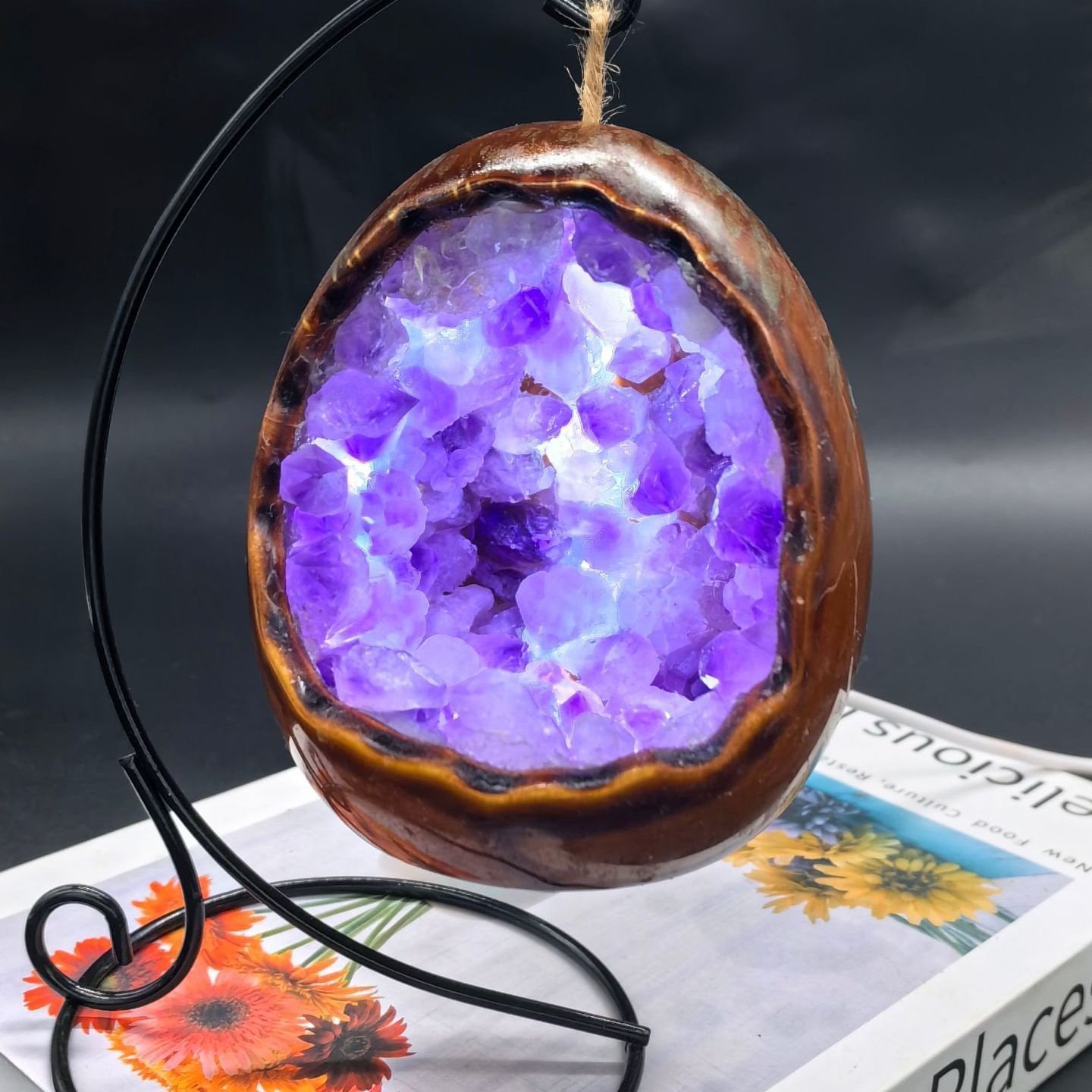 天然紫晶原石恐龙蛋USB触摸开关卧室床头灯聚宝盆造型紫水晶,家居饰品,石雕,淘宝优惠券,粉丝福利购,淘宝优惠卷