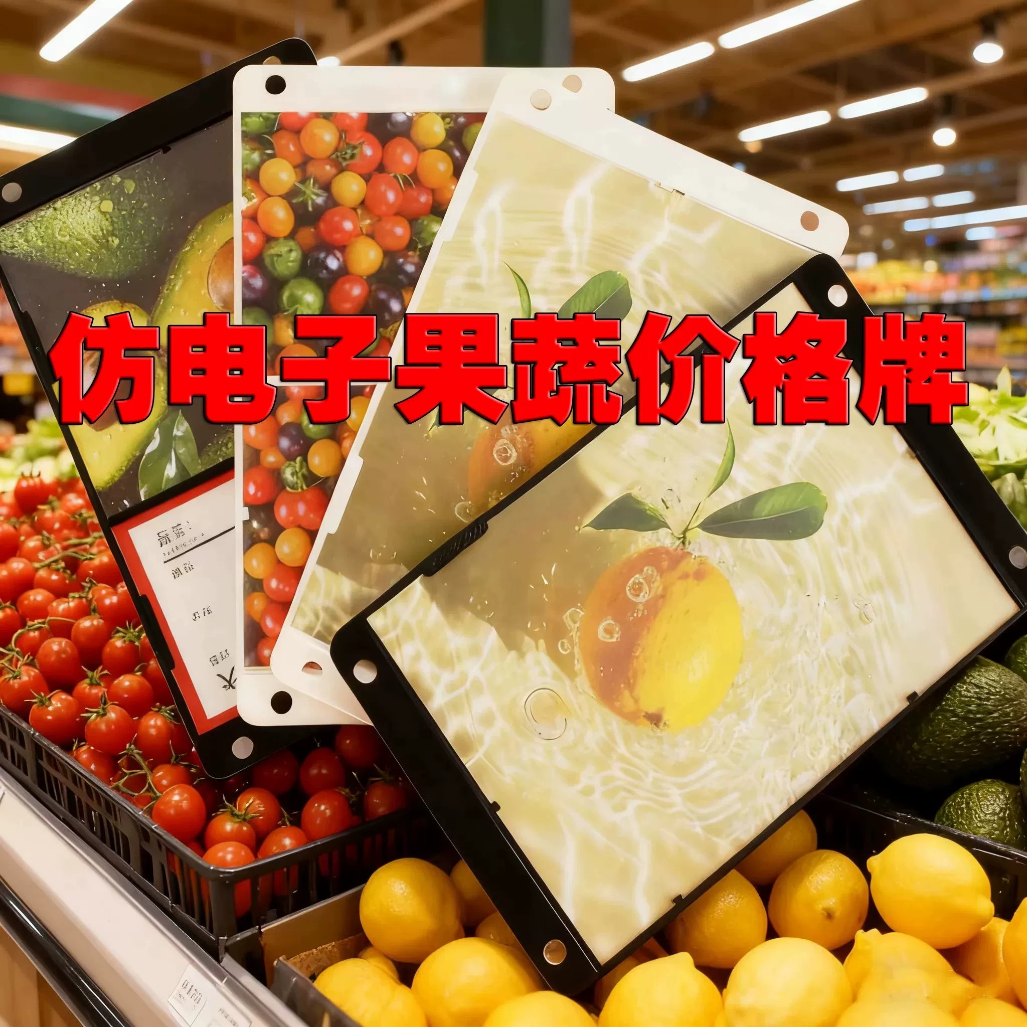 仿电子超市生鲜挂钩标价牌A5