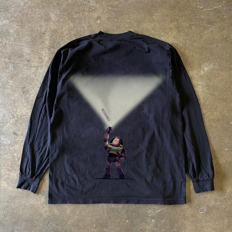 300克重磅！美式复古卡通巴斯光年的照亮印花长袖T恤打底衫上衣服