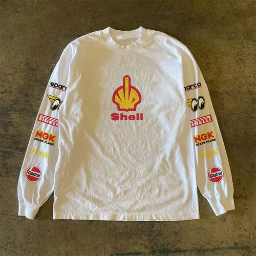 300克重磅！复古休闲宽松百搭圆领长袖t恤潮流印花时尚上衣青少年