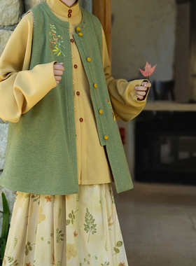 裳宫语【粟粟】明制汉服汉元素羊毛呢双面比甲背心立领衫日常秋冬