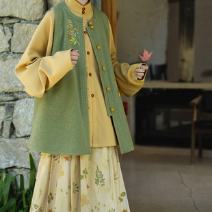 素羊毛呢双面比甲背心立领衫 明制汉服汉元 日常秋冬 粟粟 裳宫语