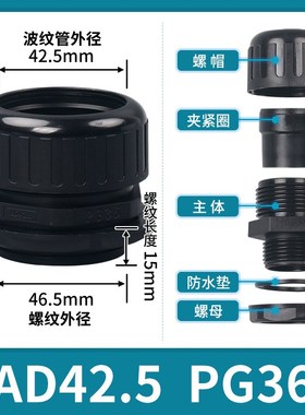 塑料波纹管防水接头尼龙软管接头IEP68防水密封固头公德PG型