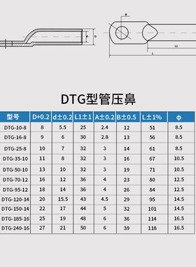 直供 铜鼻子 DTG系列管压鼻 电缆镀锡接线端子 DTG-1.0-240