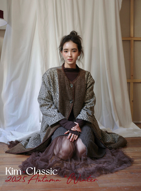 KIM Classic「Fire Grate」美拉德风豹纹摇粒绒三拼夹棉长外套