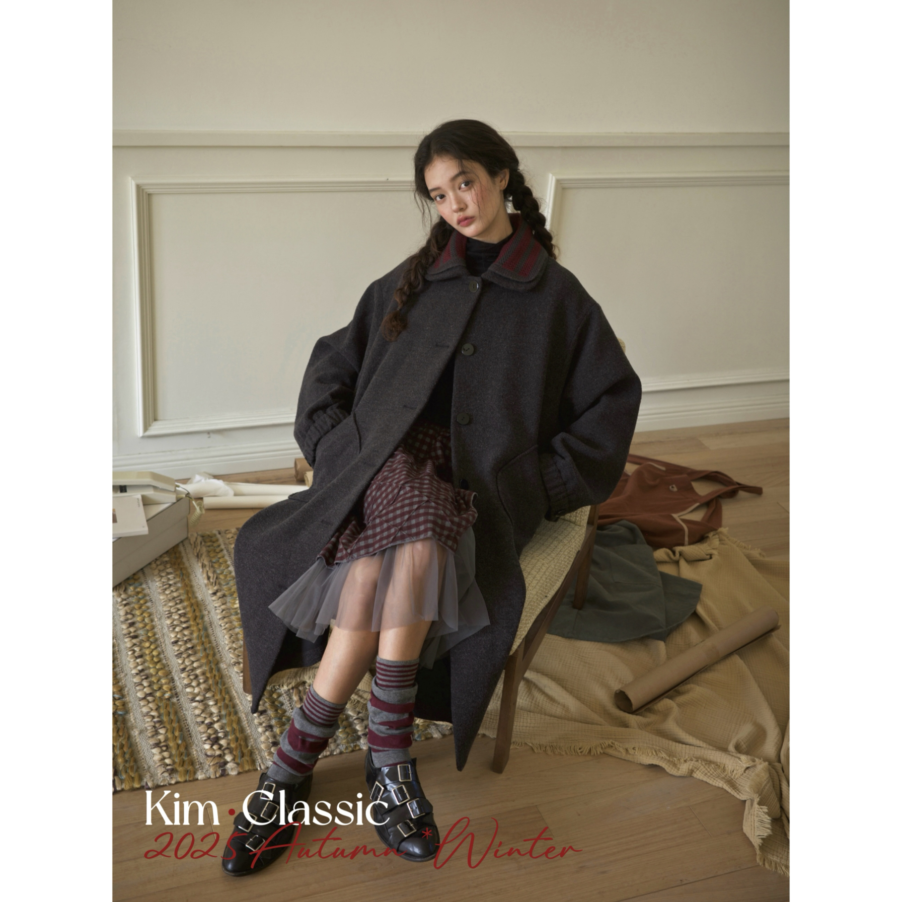 KIM Classic「Millet」可拆卸撞色领子 轮廓羊毛呢魔法学院大衣