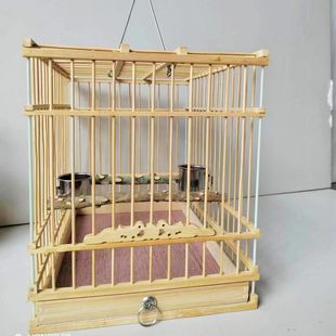 蜡嘴铜嘴抽屉鸟笼竹制麻料原色长方形鸟笼鸟笼大全鸟笼子家用清仓