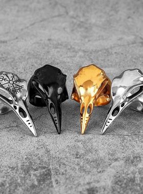 Viking Crow Skull Stainless Steel Mens Rings Punk Amulet Got