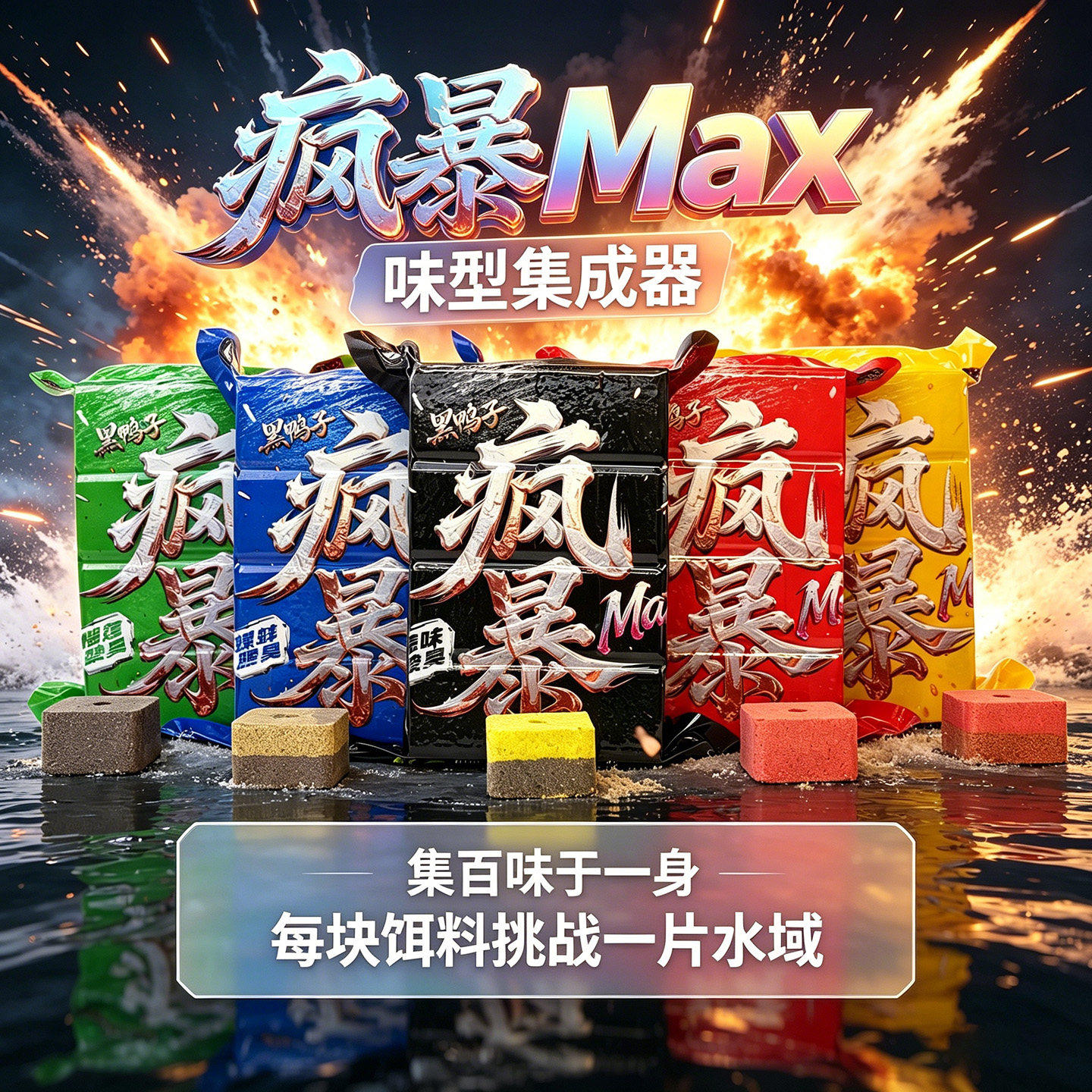 黑鸭子疯暴Max新品方块料海竿四季通杀江河湖库鲫鲤草鲮鲢鳙鱼饵