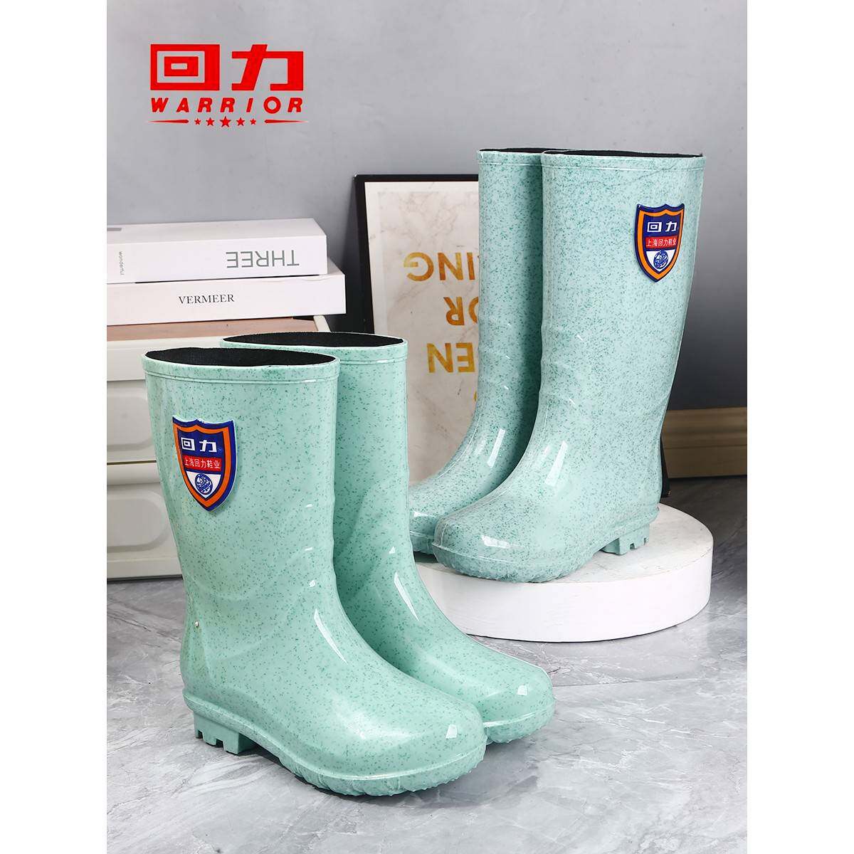 回力雨季雨鞋女款高筒加绒保暖水鞋中筒加棉雨靴防滑防水短筒胶鞋