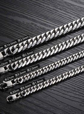 欧美男士钛钢不锈钢双扣六面磨项链粗款链子古巴链粗链