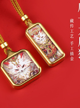 随身小正方唐卡吊坠手绘描金狐仙八大守护扎基拉姆绿度母唐卡项链
