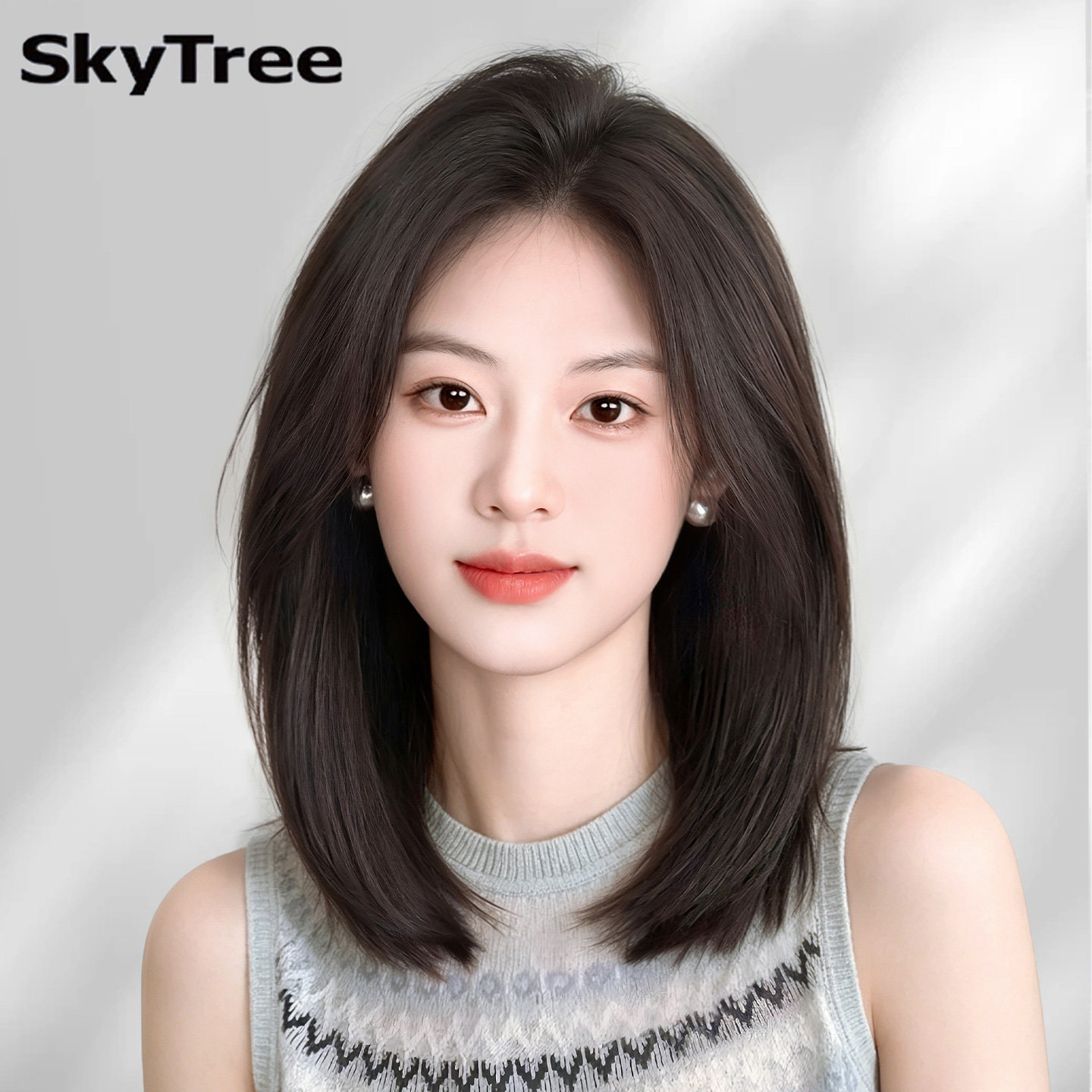 锁骨发假发女全头套式侧分中长发真人发丝短发无痕自然整顶假发套