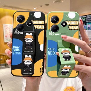 适用于红米note15Pro+手机壳14/13Pro+个性男款not12turbo折叠支架note11Pro磁吸Note11腕带10防摔潮牌兔先生