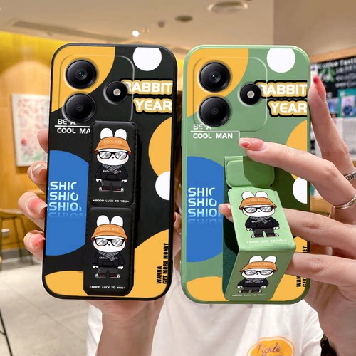 适用于红米note15Pro+手机壳14/13Pro+个性男款not12turbo折叠支架note11Pro磁吸Note11腕带10防摔潮牌兔先生