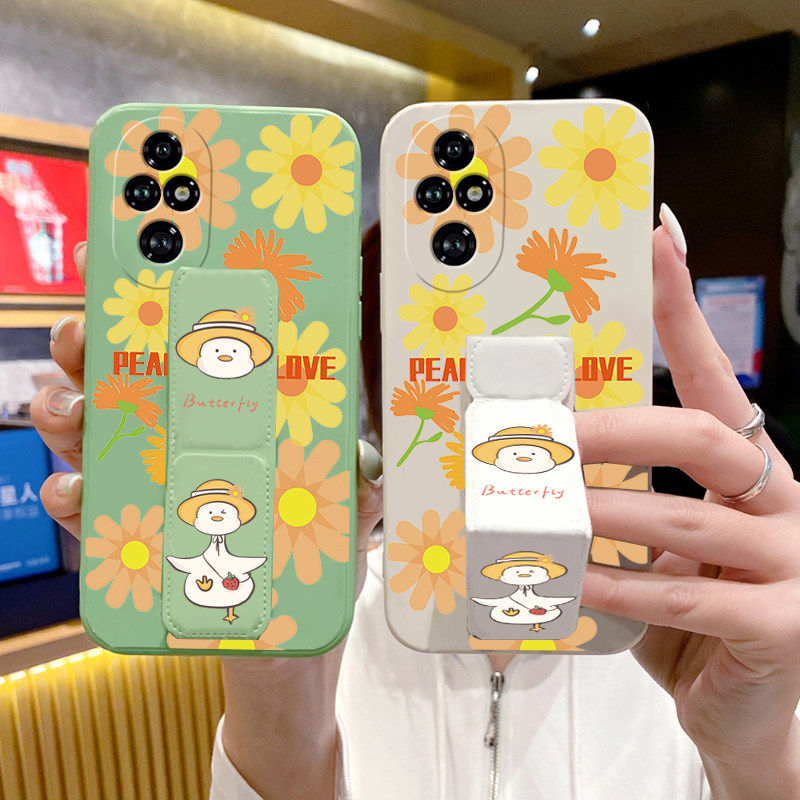 适用于荣耀500Pro手机壳400/300/200折叠腕带荣耀100防摔90桌面支撑架荣耀80/70青春版硅胶软壳阳光鸭子软壳