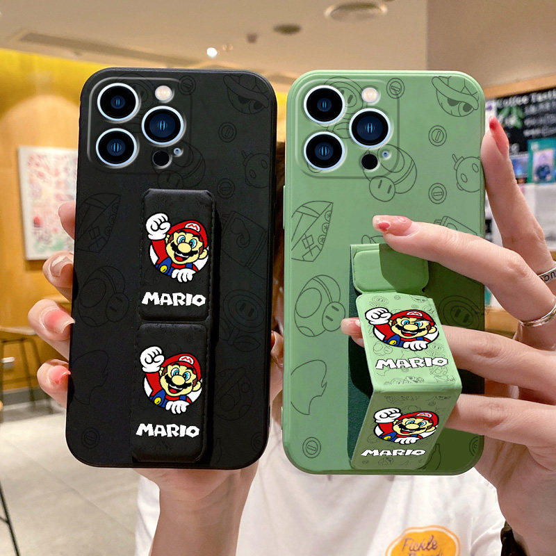 适用苹果16E手机壳16ProMax背贴支架15Plus磁吸腕带套iPhone14防摔13Pro/12/11/XR/8/横竖屏放追剧神器马里奥