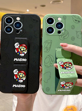 适用苹果16E手机壳16ProMax背贴支架15Plus磁吸腕带套iPhone14防摔13Pro/12/11/XR/8/横竖屏放追剧神器马里奥