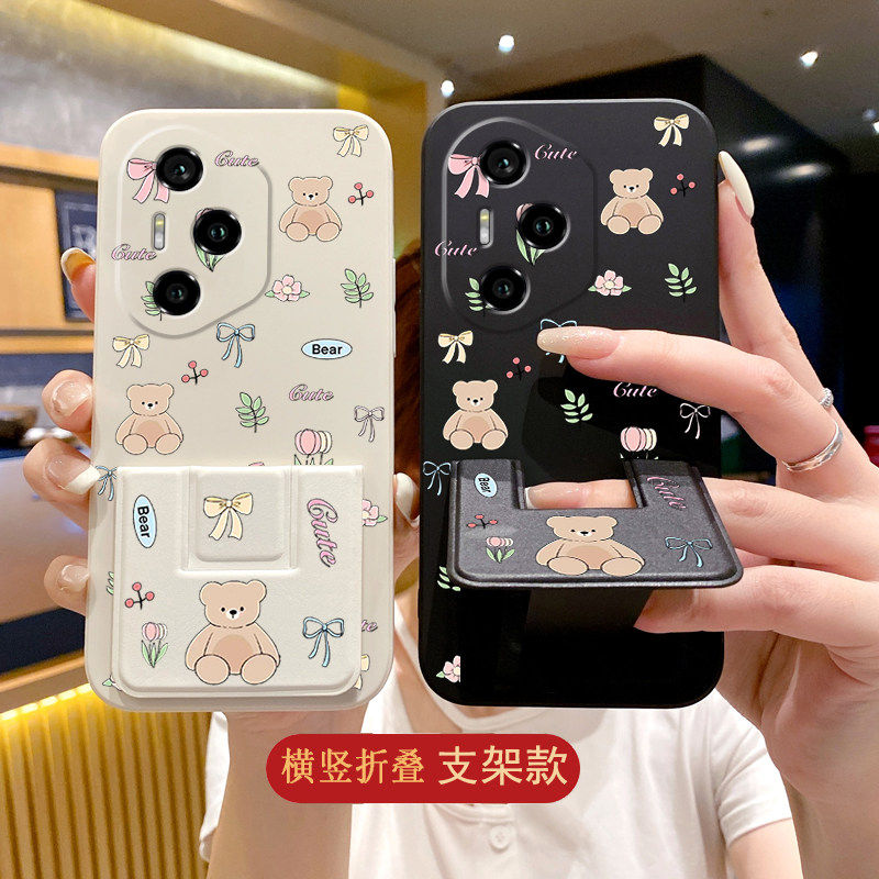 适用于荣耀500手机壳新款400Pro/300Ultra/200/100Pro可爱90防摔磁吸支架80Pro折叠支撑70/60保护壳樱桃小熊