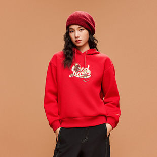 ANTA/安踏新年款连帽卫衣女冬新款休闲百搭宽松上衣162618706S