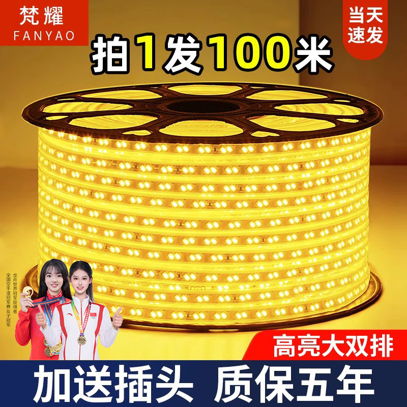 LED灯带户外防水220v客厅外墙专用工程室外暖光白暖色高压带灯条