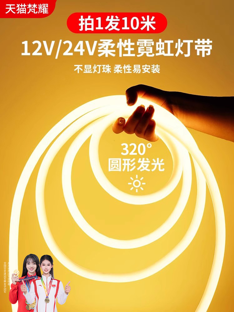 12V霓虹柔性软灯带led24V线条灯管圆形360度装饰户外防水广告高亮