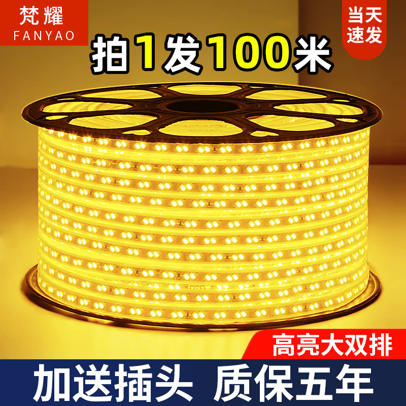 led灯带户外防水220v客厅外墙专用工程室外暖光白暖色高压带灯条 家装灯饰光源 室内LED灯带 原图主图