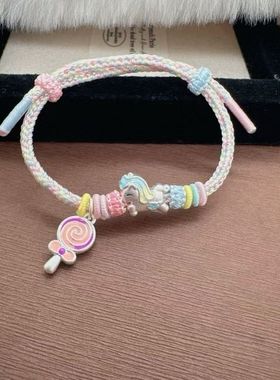 足银999纯银祥云马棒棒糖女款可爱卡通小马手绳送女友闺蜜礼物