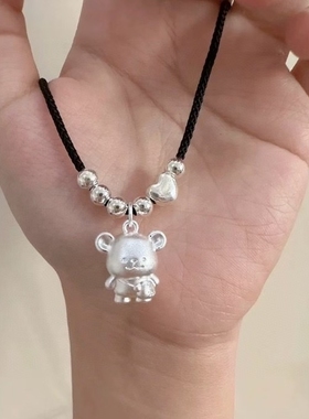 足银999背包线条狗项链女款纯银吊坠锁骨链送女友闺蜜生日礼物