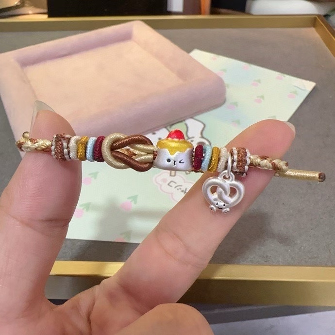 足银999精品蛋糕迪也茄芝士奶酪转运珠手工编织手链手绳diy送女友