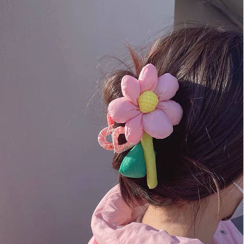 甜美立体花朵向日葵可爱少女抓夹鲨鱼夹后脑勺发夹ins大号夹气质
