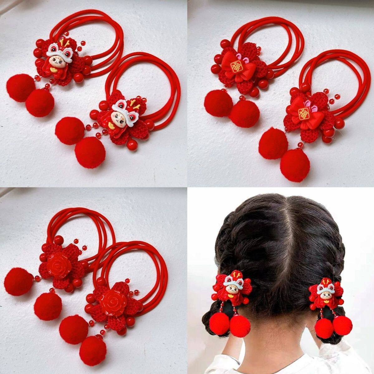 儿童红色发绳学生幼儿园头绳头饰女童宝宝不伤发发圈过年皮筋发饰