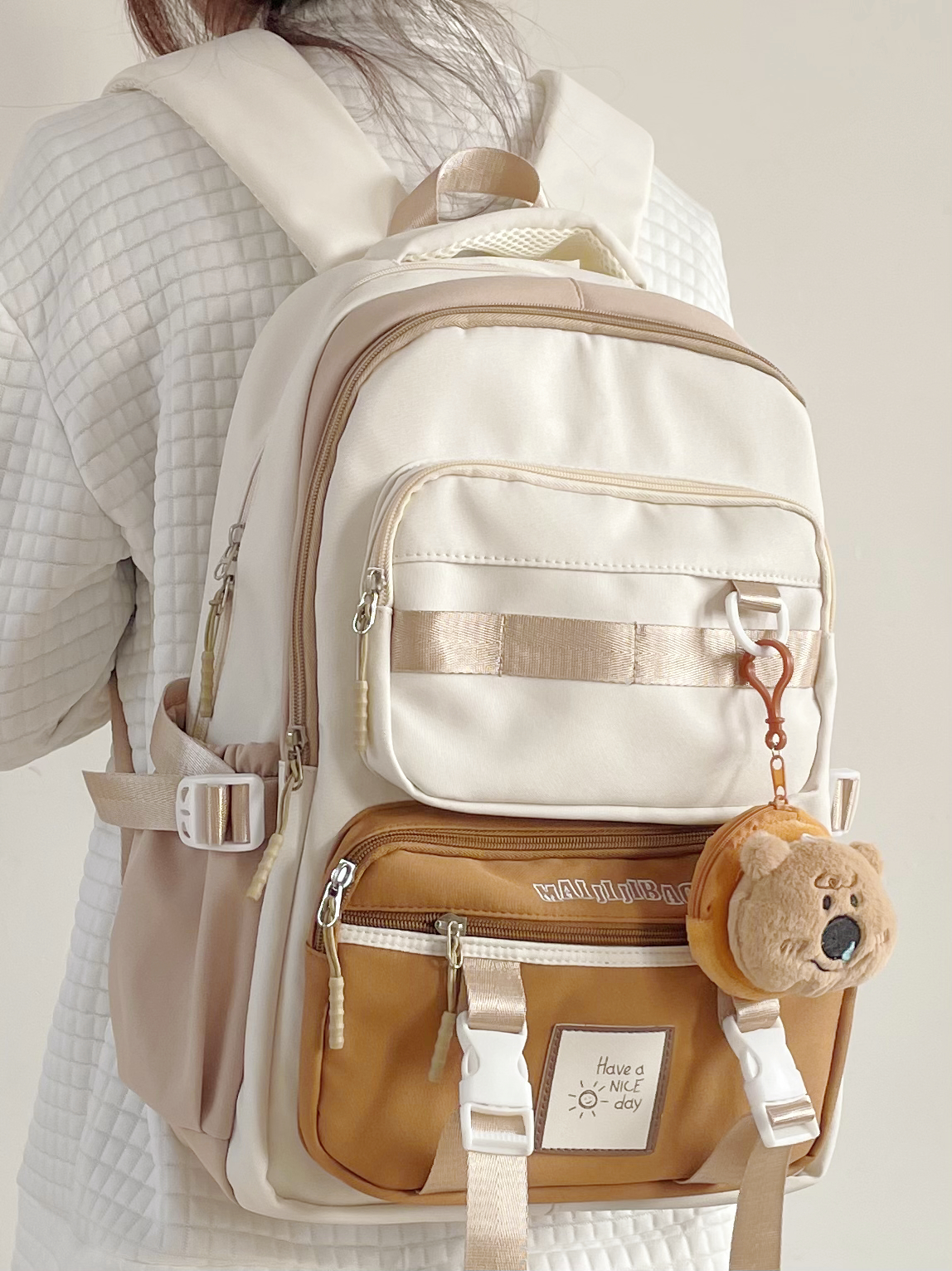 日系书包女初中大学生撞色旅行双肩包大容量高中学生百搭电脑背包