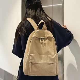 复古韩版 ins书包女中大学生大容量简约纯色背包初中高中双肩包男