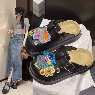 女2025夏季 外穿厚底防滑两穿沙滩凉拖鞋 一脚蹬洞洞鞋 新款 时尚 凉鞋