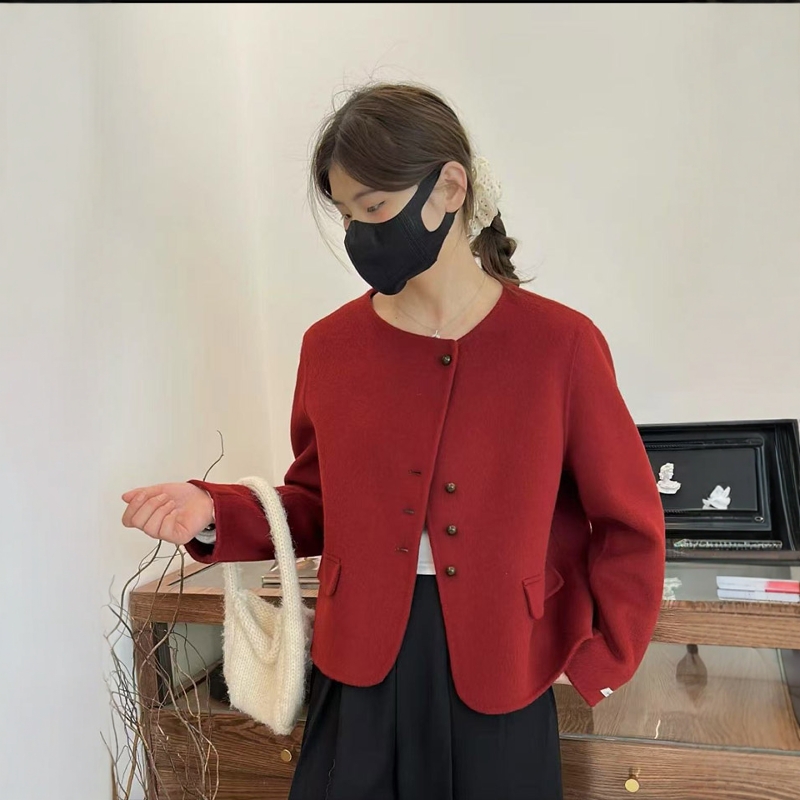 【断码清仓价】2025年新款高级感双面呢短款羊绒小香风圆领外套女