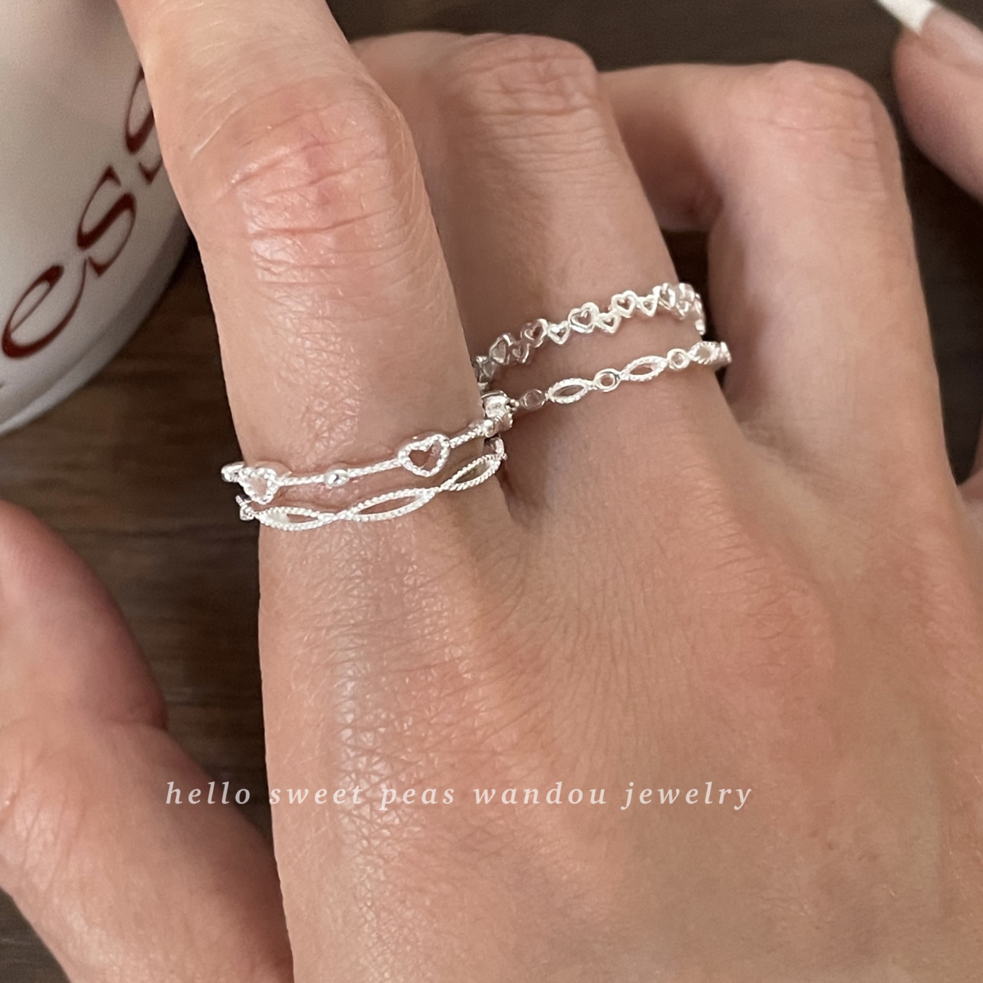 豌豆饰物简约线条百搭爱心戒指