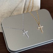 不掉色镶钻十字架吊坠钛钢项链女简约百搭欧美小众个性 风锁骨链