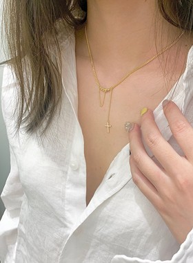 链条十字架纯银项链女百搭小巧精致轻奢气质网红锁骨链女朋友礼物