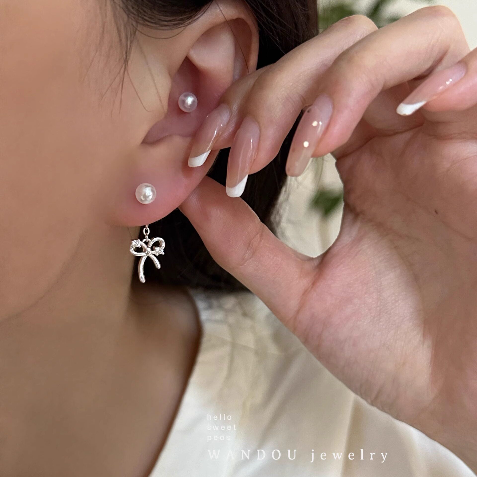 蝴蝶结百搭小巧耳钉豌豆饰物精致