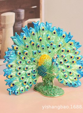 合金珐琅彩水钻景区工艺品孔雀开屏桌面摆件创意家居装饰会销礼品