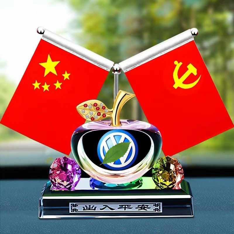 车载国旗摆件汽车香薰车标香水座饰品小红旗党旗办公桌水晶车装饰