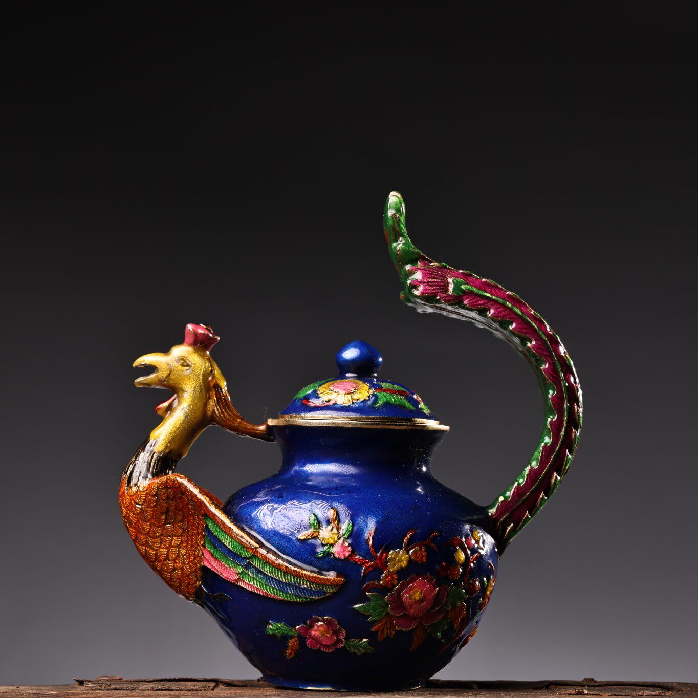 铜镶嵌景泰蓝茶壶珐琅彩凤凰酒壶家居装饰创意礼品工艺品古玩