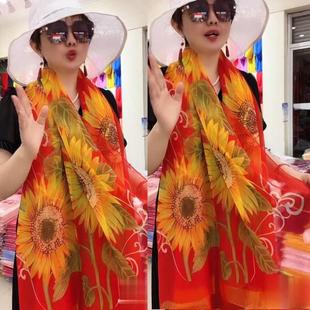 杭州故事絲巾春秋圍巾女冬季 百搭大紗巾夏防曬披肩海邊沙灘巾 韓版