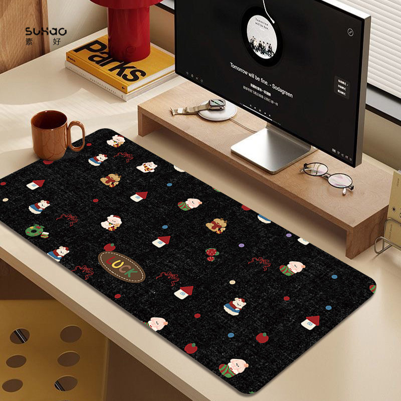 圣诞小狗鼠标垫超大号女生高颜值可爱家用办公桌面键盘桌垫子加厚