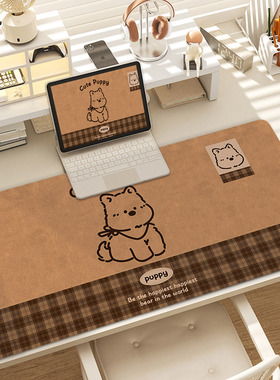 可爱小狗鼠标垫超大女复古ins涂鸦办公桌垫电竞宿舍滑鼠垫子防滑
