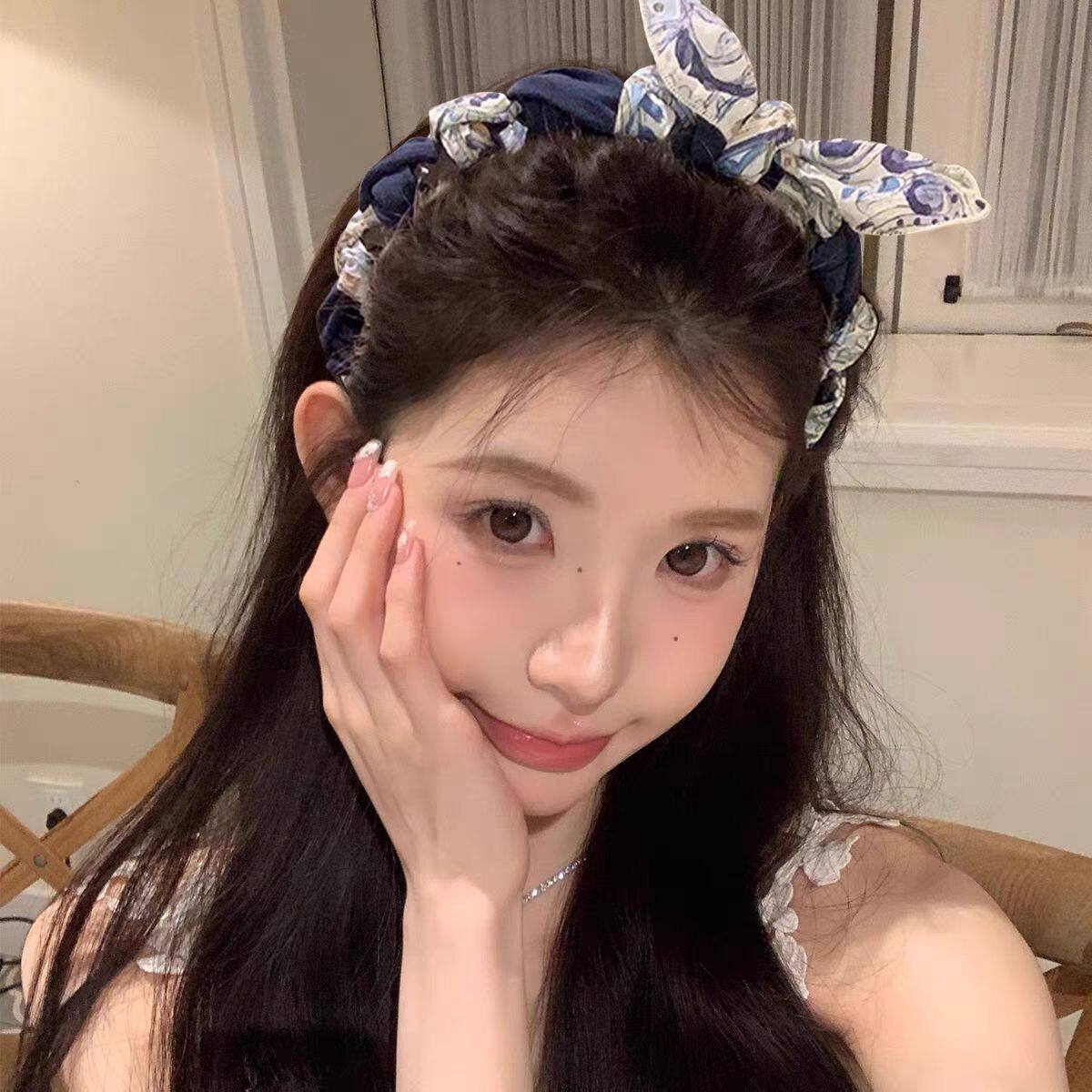 碎花兔耳朵齿梳发箍女外出高颅顶发卡蝴蝶结头箍优雅头饰2025新款